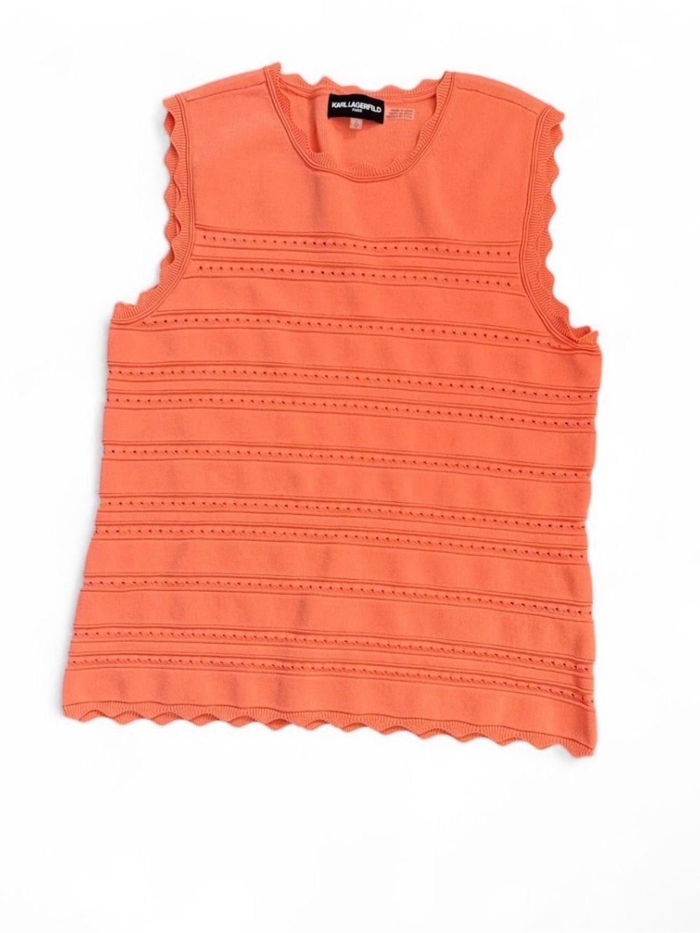Karl Lagerfeld Coral-Orange Sleeveless Eyelet Knit Tank